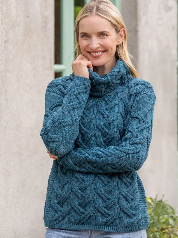 Aran Super Soft Cowl Neck Sweater Teal