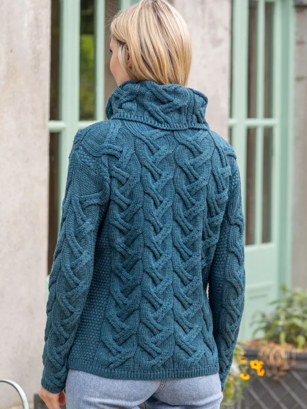 Aran Super Soft Cowl Neck Sweater Teal