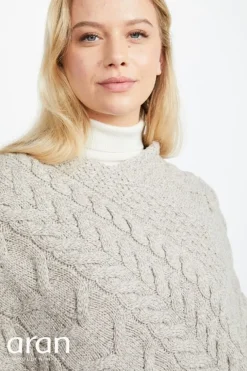 Aran Super Soft Poncho Oatmeal