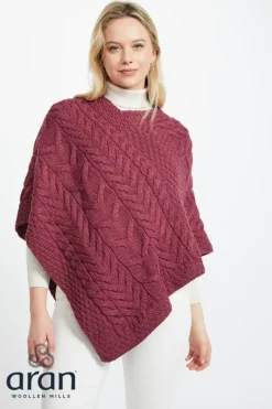 Aran Super Soft Poncho Raspberry