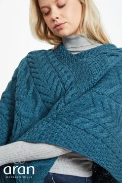 Aran Super Soft Poncho Teal