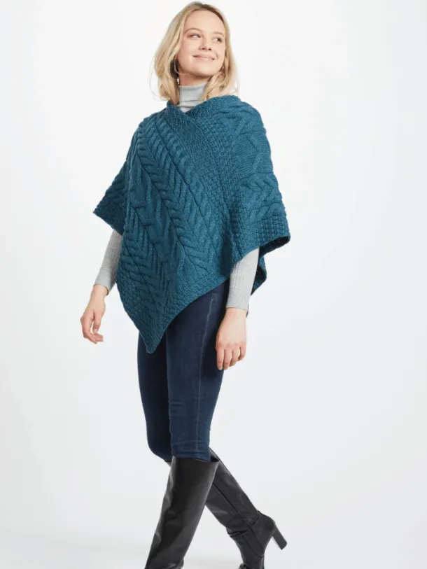 Aran Super Soft Poncho Teal