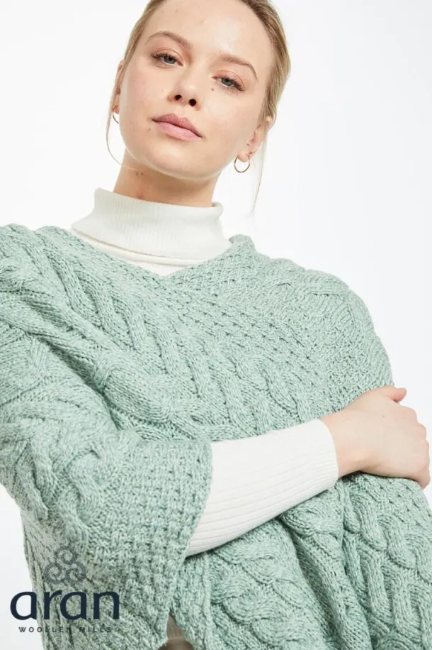 Aran Supersoft Merino Wool Poncho - Mint