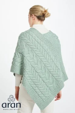 Aran Supersoft Merino Wool Poncho - Mint
