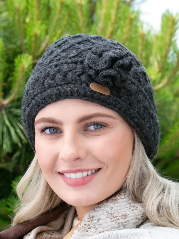 Aran Trellis Pullon Hat Charcoal