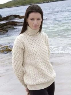 Aran Turleneck Sweater 100% Merino Wool