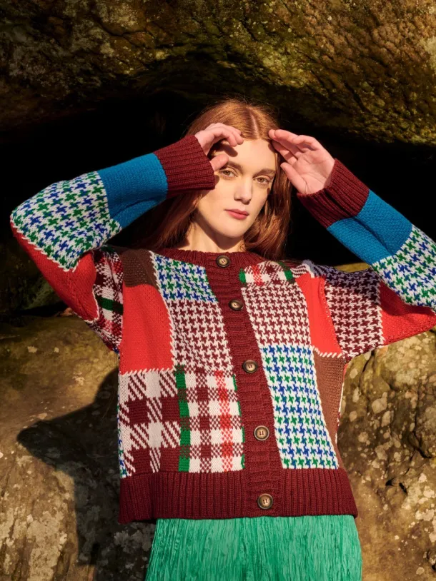 Autumn Patchwork Cardigan 100% Fine Merino Wool