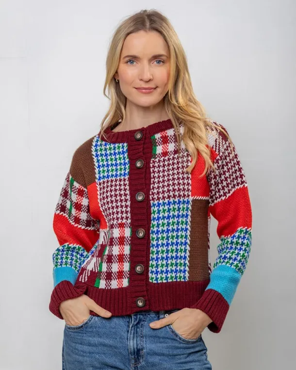 Autumn Patchwork Cardigan 100% Fine Merino Wool