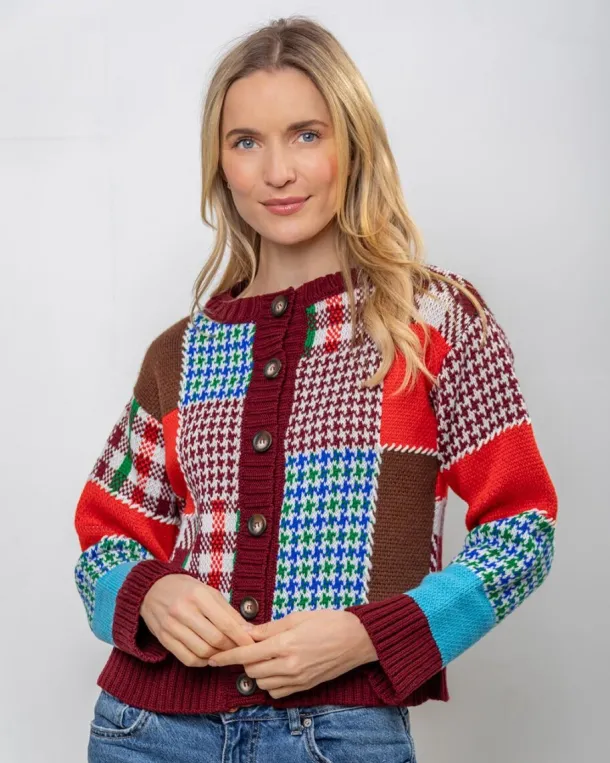 Autumn Patchwork Cardigan 100% Fine Merino Wool