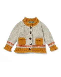 Baby Roll Neck Cardigan Natural Mustard