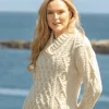 Bramble Aran Shawl Collar Sweater Natural