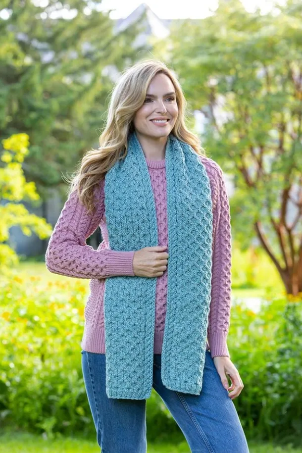 Cable Knit Aran Scarf Aqua