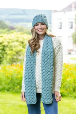 Cable Knit Aran Scarf Aqua