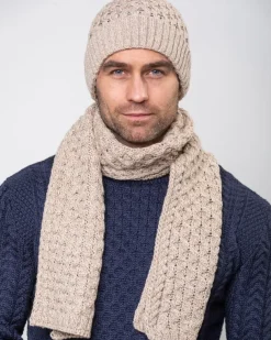 Cable Knit Aran Scarf Merino Wool - Parsnip