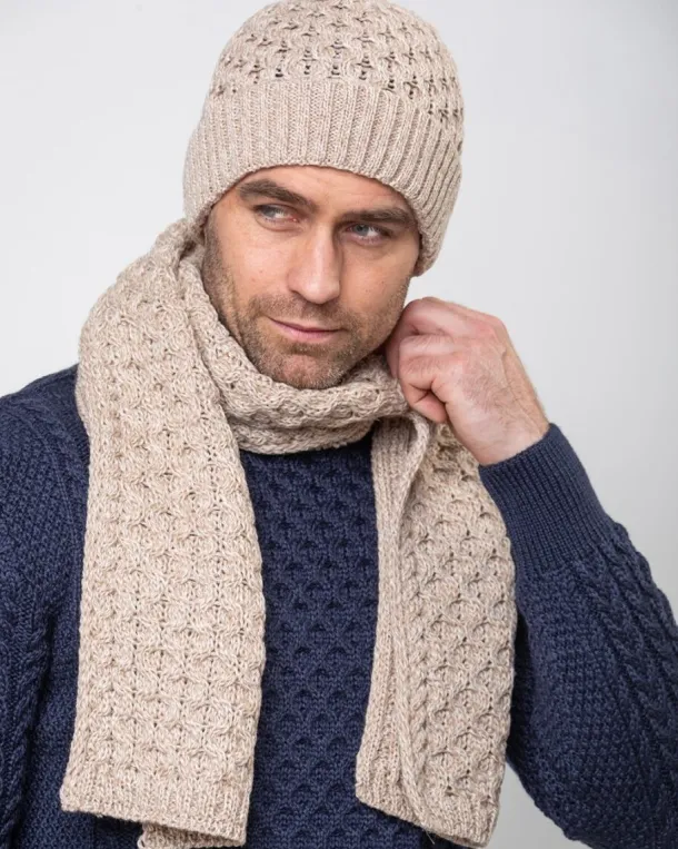 Cable Knit Aran Scarf Merino Wool - Parsnip