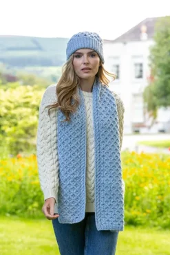 Cable Knit Aran Scarf Sky Blue
