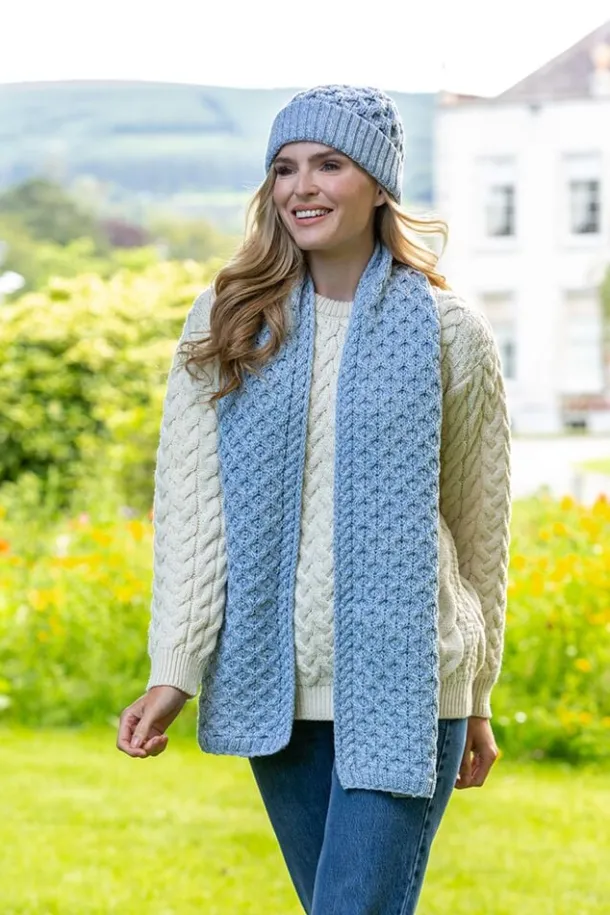 Cable Knit Aran Scarf Sky Blue