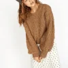 Cable Knit Cropped Crew Neck Sweater Biscuit