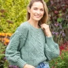 Cable Knit Cropped Crew Neck Sweater Apple