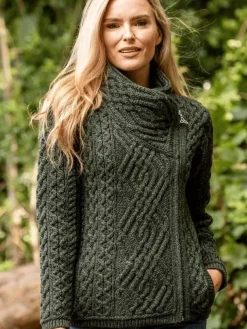 Cable Knit Side Jacket Green