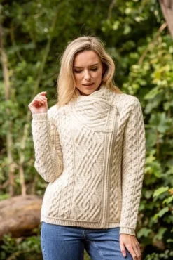 Cable Knit Side Zip Cardigan Natural