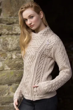 Cable Knit Side Zip Cardigan Parsnip