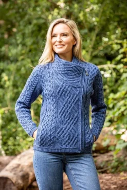 Cable Knit Side Zip Cardigan Royal Blue