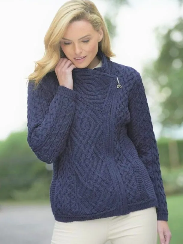 Cable knit Side Zip Cardigan Navy