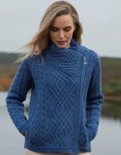 Cable Knit Side Zip Cardigan Royal Blue