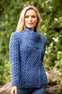 Cable Knit Side Zip Cardigan Royal Blue