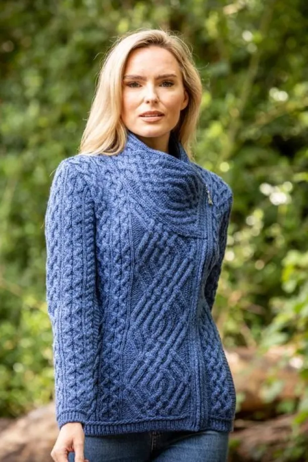 Cable Knit Side Zip Cardigan Royal Blue
