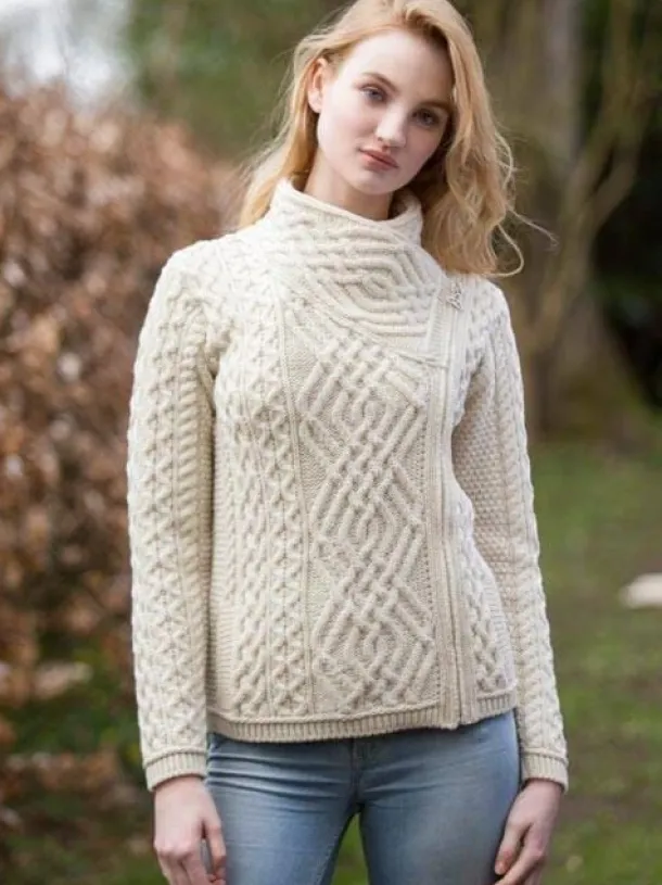 Cable Knit Side Zip Cardigan Natural