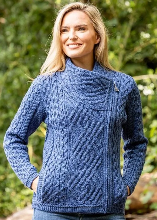Cable Knit Side Zip Cardigan Royal Blue