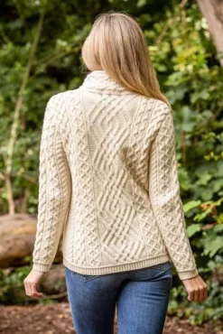Cable Knit Side Zip Cardigan Natural
