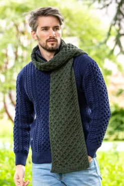 Cable Knit Unisex Scarf Army Green - 100% Merino Wool