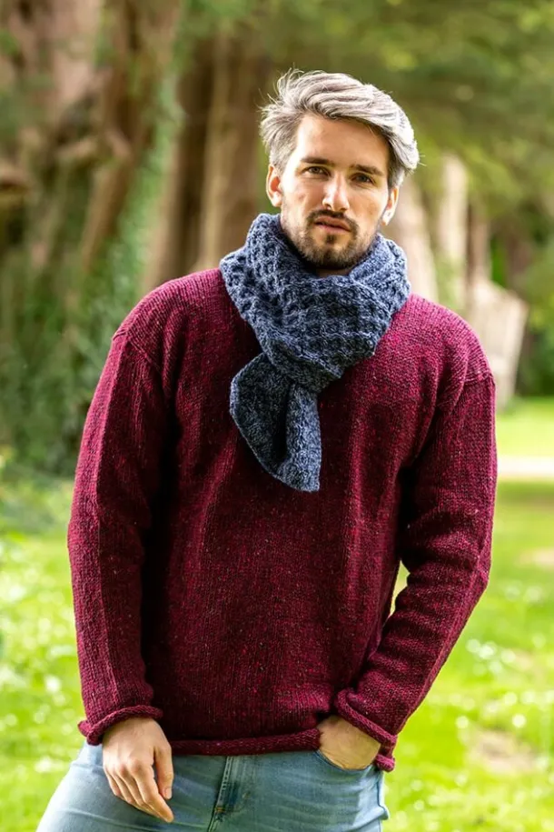 Cable Knit Unisex Scarf Denim Marl - 100% Merino Wool