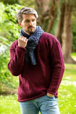 Cable Knit Unisex Scarf Denim Marl - 100% Merino Wool