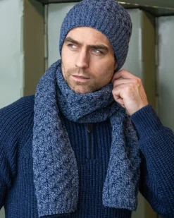 Cable Knit Unisex Scarf Denim Marl - 100% Merino Wool