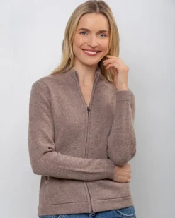 Cashmere and Merino Full Zip Cardigan Light Brown