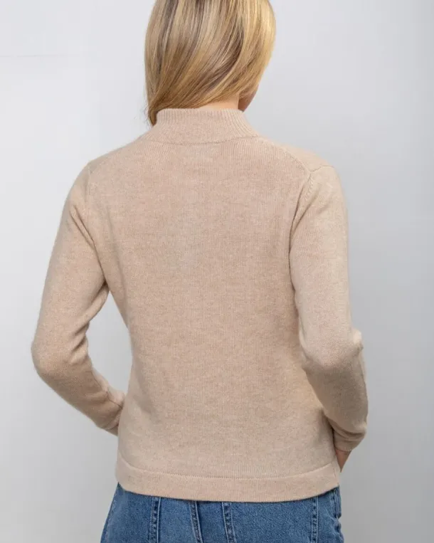 Cashmere and Merino Full Zip Cardigan Camel