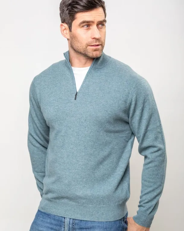 Cashmere and Merino wool 1/2 Zip Sweater Glacier