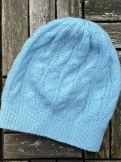 Cashmere Cable Knit Beanie Sky Blue