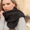 Charcoal Pom Pom Aran Scarf