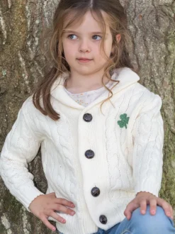 Cream Cable Knit Kids Cardigan with Shamrock