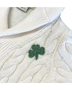 Cream Cable Knit Kids Cardigan with Shamrock