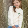 Cream Cable Knit Kids Sweater with Shamrock