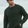 Crew Neck Sweater with Tweed details Army Green