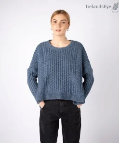 Cropped Aran Sweater Sea Spray Blue