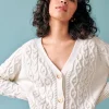 Cropped Cable Knit V Neck Cardigan Ivory