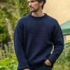 100% Donegal Roll Neck Sweater Dark Blue